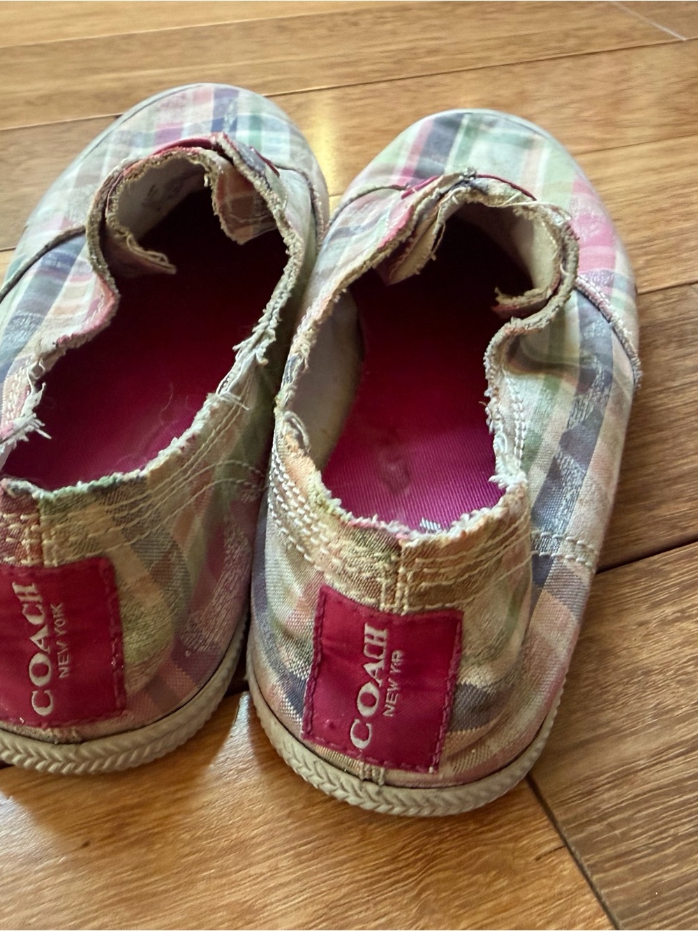 Coach Kids Pastel Plaid Slip-On Sneakers with Pink Trim